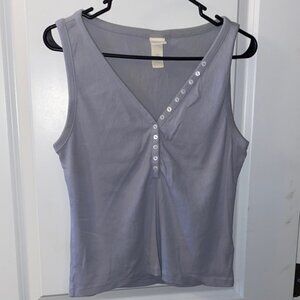 Gray Buttoned V-Neck Tank Top